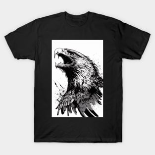 black outline of soaring hawk with open mouth T-Shirt